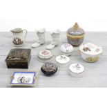 Selection of porcelain and pottery boxes and pots; including Royal Worcester 'Evesham' pot with