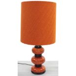 Large vintage orange glaze pottery and hardwood table lamp, 21" high including fitting, with large
