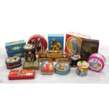 Collection of assorted vintage biscuit and confectionary tins, including Royal commemorative