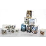 Collection of commemorative porcelain and pottery cups, primarily for the 1919 Peace Celebrations;