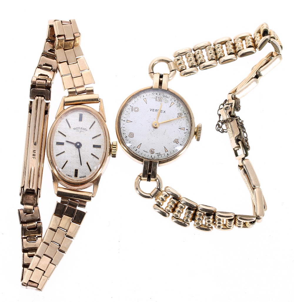 Rotary 9ct lady's manual wind wristwatch, 16.6gm; with a Vertex 9ct lady's wristwatch