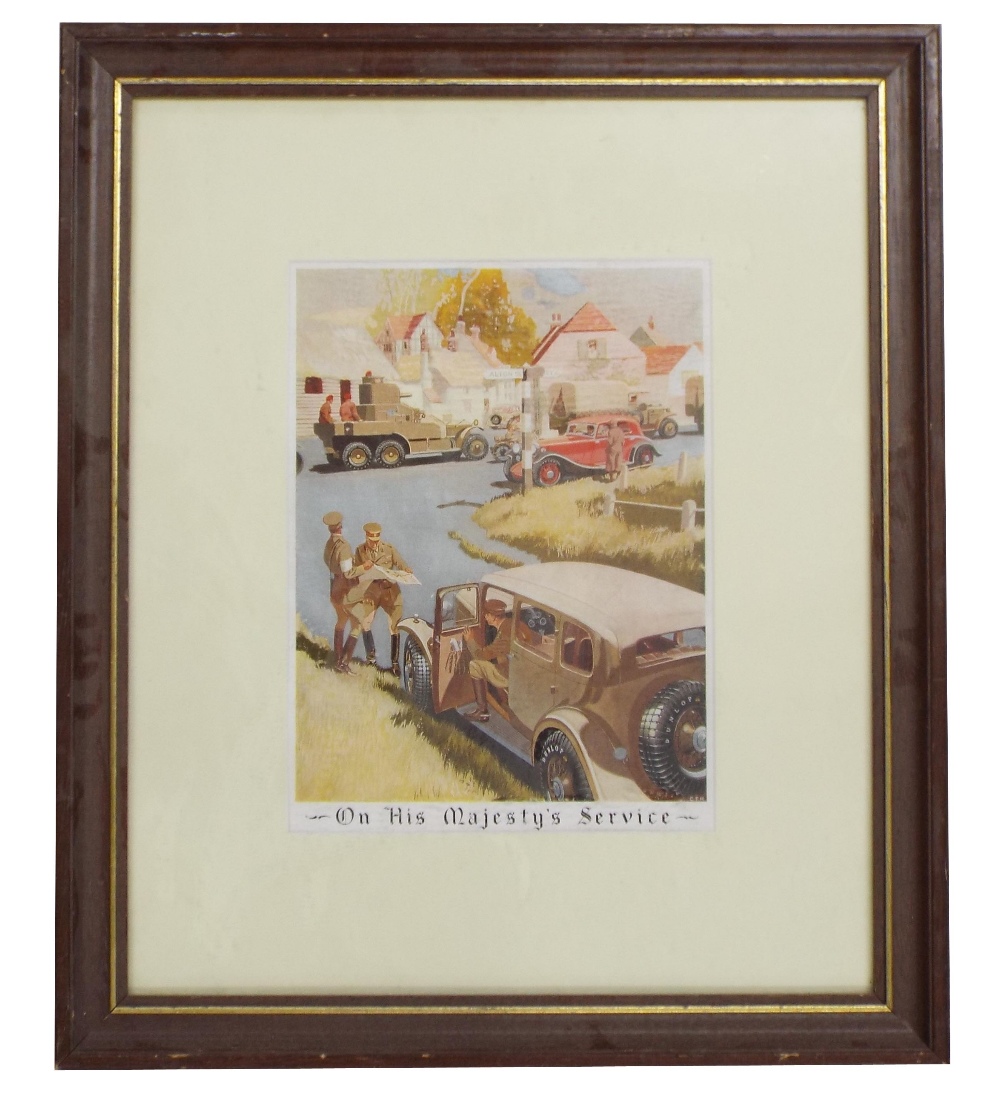 Dunlop car tyre advertisement, 'On His Majesty's Service', 8" x 11.5", within mount and frame 17"