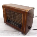 Cambridge PYE wood cased valve radio, 16" x 7" x 12", with original red enamel label at front