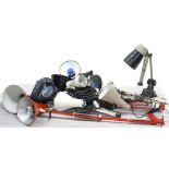 Collection of angle poise desk lamps primarily for spares / repairs; includes BHI Lo-Vo Lite etc.