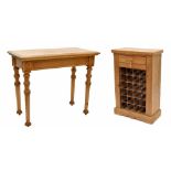 Stripped pine wine rack inset with a single drawer, 23" wide, 11.5" deep, 35" high; together with