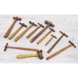 Eleven wooden handled vintage hammers, longest 14"