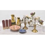 Collection of decorative studio pottery and accessories; including three modern cylinder vases,