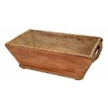 Large antique pine two handled dough bin with canted sides, 50" wide overall, 24.5" deep, 15.5"