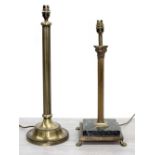 Brass Corinthian column table lamp, 20.5" high including fitting; together with another column table