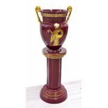 G.A.C Stoke On Trent - Greek style red and gilt glaze pottery twin handle urn, decorated with two