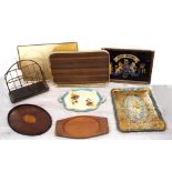 Collection of wooden and moulded plaster/papier mache trays, largest 23" x 15"; together with a