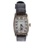 Rolex Unicorn 9ct tonneau gentleman's wristwatch, import hallmarks for Glasgow 1928, signed silvered