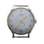 J.W Benson 9ct gentleman's wristwatch, Birmingham 1958, silvered dial with applied Arabic numerals