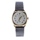 Avia 9ct cushion cased gentleman's wristwatch, Birmingham 1960, circular silvered dial with