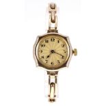 Rolex 9ct lady's bracelet watch, import hallmarks London 1921, circular guilloche dial with Arabic