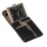 Rotary Art Deco silver and black enamel purse/sports watch, Glasgow 1934, with a square unsigned