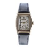 Bulova Art Deco 10k rolled gold rectangular gentleman's wristwatch, signed silvered dial with Arabic