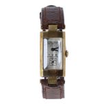 Longines 18k duo-dial rectangular curved doctor's wristwatch, circa 1936, the silvered dial with a