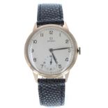 Omega 14k gentleman's wristwatch, circa 1940s, serial no. 99469xx, silvered dial with Arabic