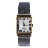 Longines 18k square cased gentleman's wristwatch with concealed lugs, circa 1929, signed silvered