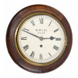 Railway oak cased single fusee 8" wall dial clock, the cream dial inscribed B.R.(S), 12363, the