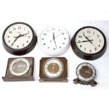 Three Smiths wall dial slave dials; also three Smiths electric mantel clocks (6)