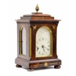 Good rosewood single fusee small library clock, the 2.75" white arched dial signed Charles Frodsham,