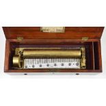 Small rosewood cased Nicole Freres music box, the 11" cylinder playing six airs and with original