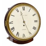 Mahogany single fusee 12" wall dial clock, the wooden painted dial signed Thwaites & Reed, London,