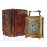 Fine English fusee carriage clock timepiece, the 2" silvered dial signed Brockbank & Atkins,