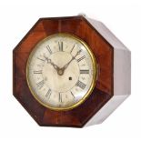 Mahogany single fusee verge wall clock, the 7" silvered dial within an octagonal case with