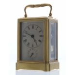 Good alarm carriage clock striking on a bell, the movement back plate stamped 30M and enclosed by