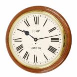 Mahogany single fusee 16" wall dial clock signed Jump, London, within a turned surround (pendulum