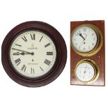 Bulkhead ships clock, the 8" dial with centre seconds and fast/slow lever, within a brass casing (