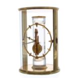 Jaeger-LeCoultre skeleton clock, the 3.5" dial upon a frosted glass pillar and within a