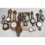 Large quantity of various barometers, many in need of some restoration, largest 31" high; also a