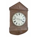 Large Gothic oak triple fusee wall clock, the 14" cream dial signed WM Roskell, Liverpool, no. 2206,