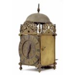 Interesting early English hook and spike brass lantern clock, the 5.75" brass chapter ring enclosing