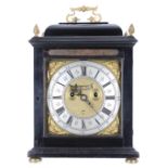 Good English ebonised double fusee bracket clock, the 8" square brass dial signed R. Fennell,