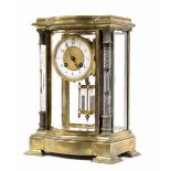 Unusual French bronze four glass two train mantel clock, the Samuel Marti movement striking on a