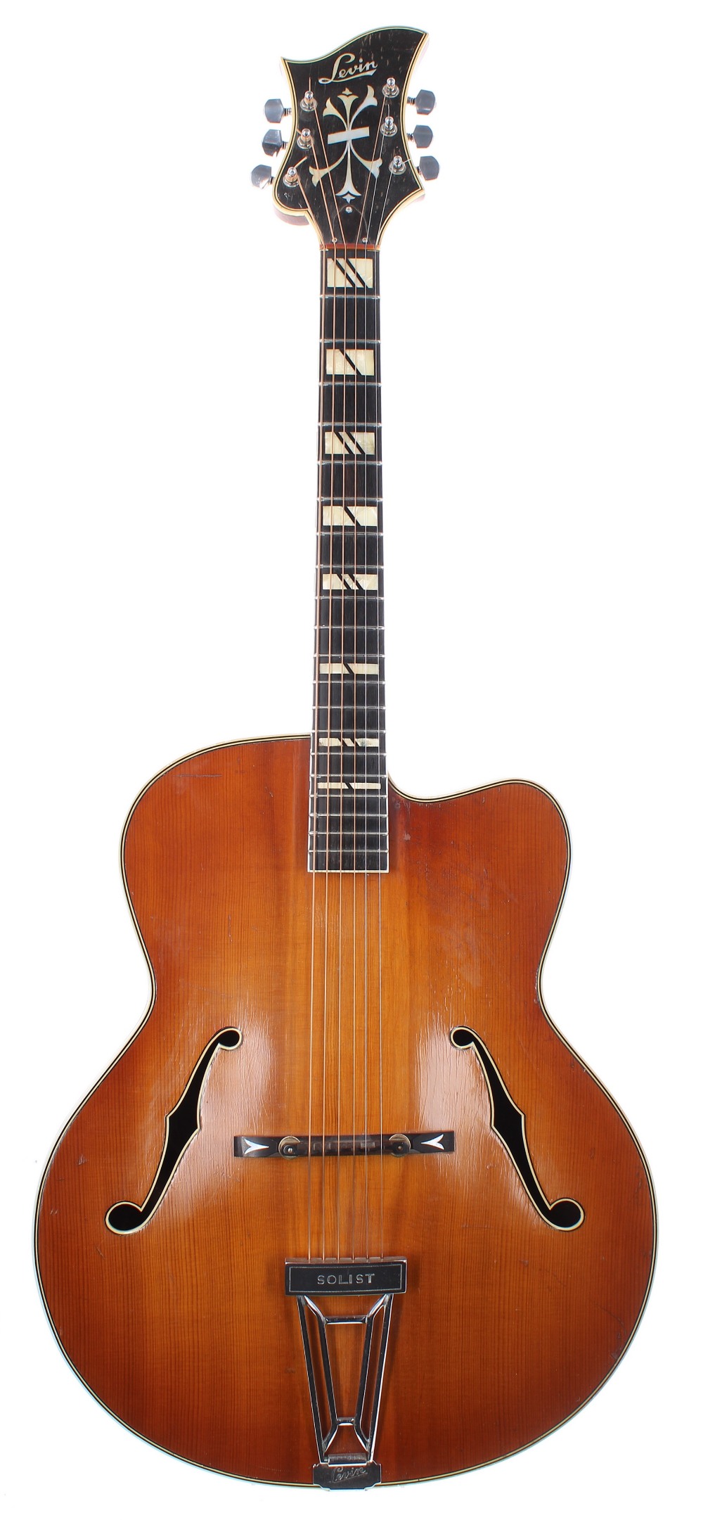 1956 Levin Model 2 Solist archtop guitar; Back and sides: walnut, lacquer checking and other minor