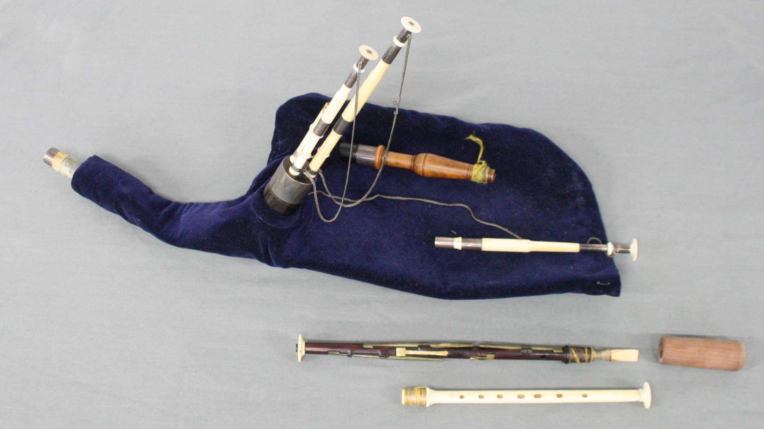 Set of Northumbrian small-pipes by John Dunn, Newcastle, last quarter of the 18th century, all pipes