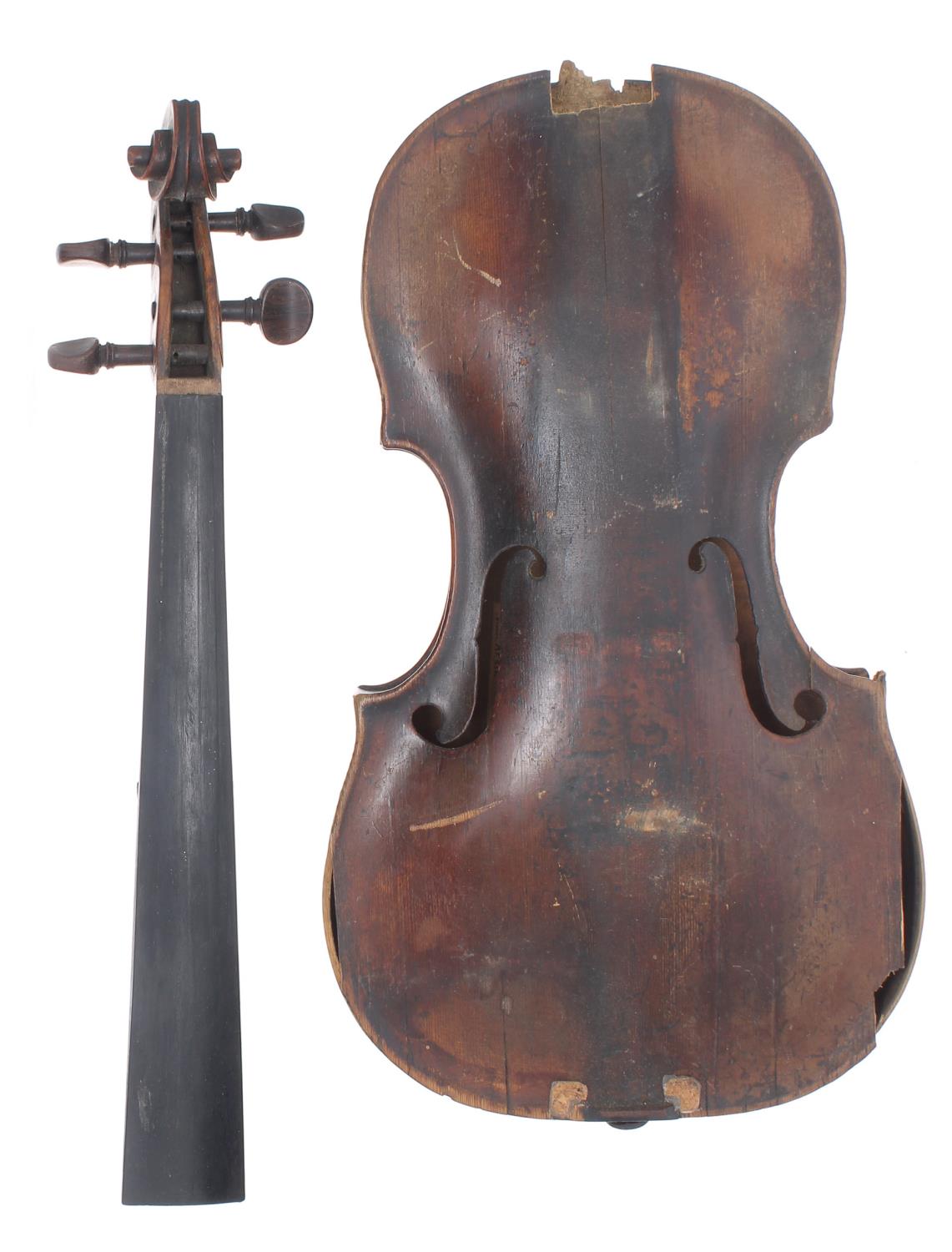Interesting old violin in need of restoration, case
