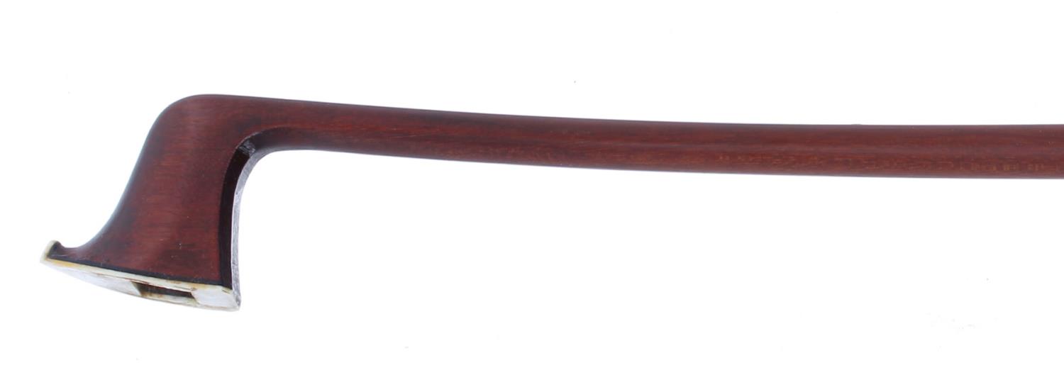 Silver mounted violin bow stamped E. Sartory á Paris, the stick round, the ebony frog inlaid with - Image 2 of 2