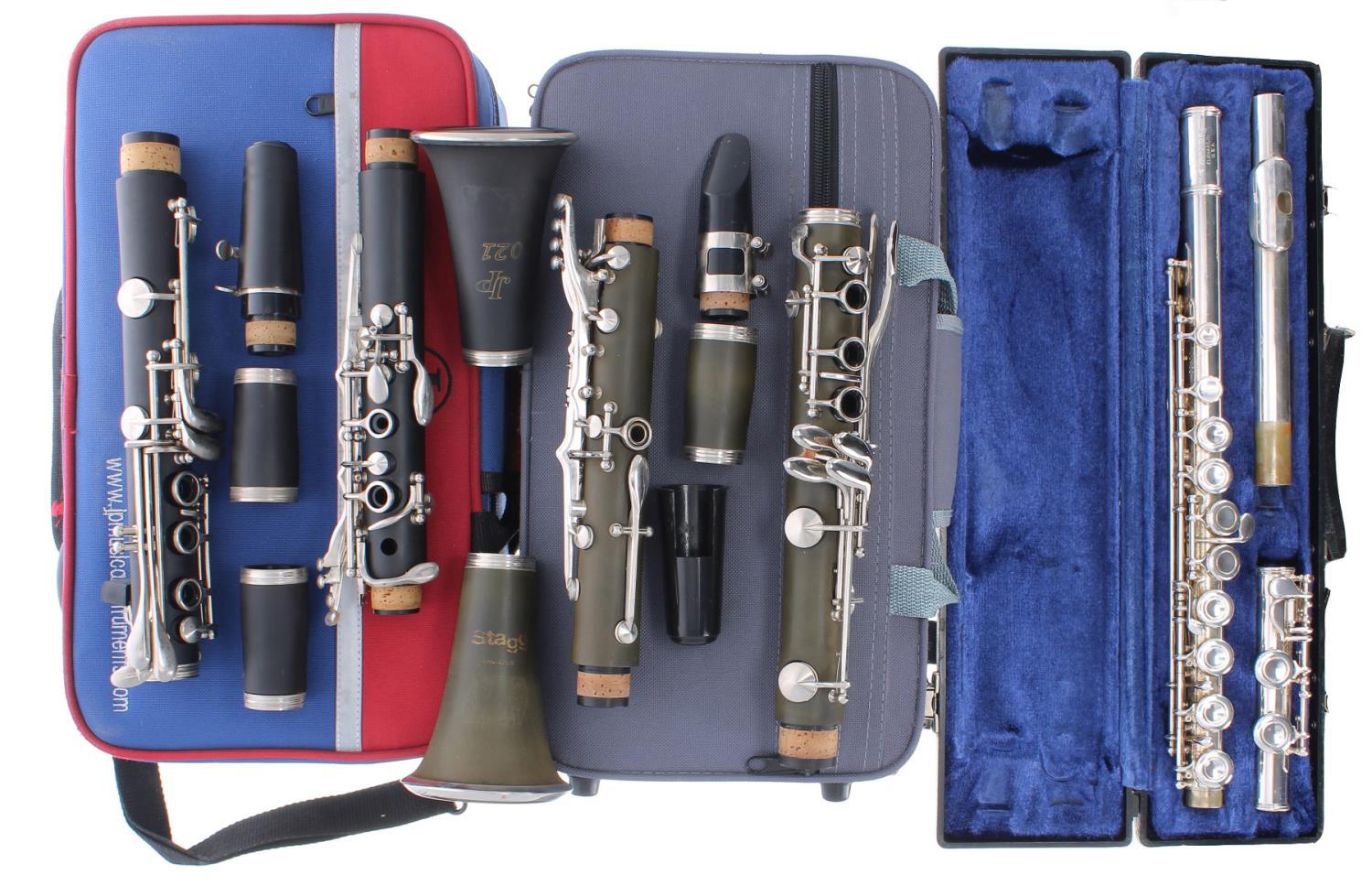 JP021 Model B flat clarinet outfit, case; also a Stagg B flat clarinet outfit and a Blessing metal