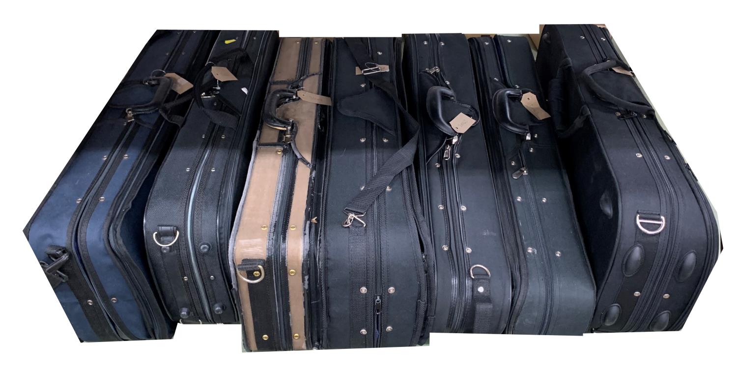 Seven various violin cases with outer zipper covers (7)