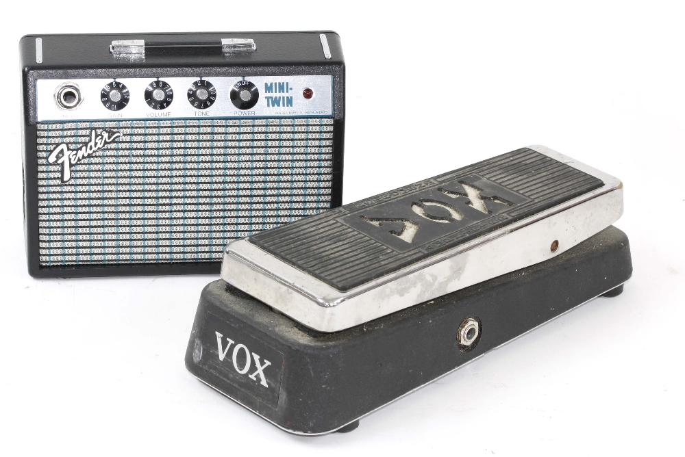 Vox Model V847 wah wah guitar pedal in need of repair, made in USA; together with a Fender limited