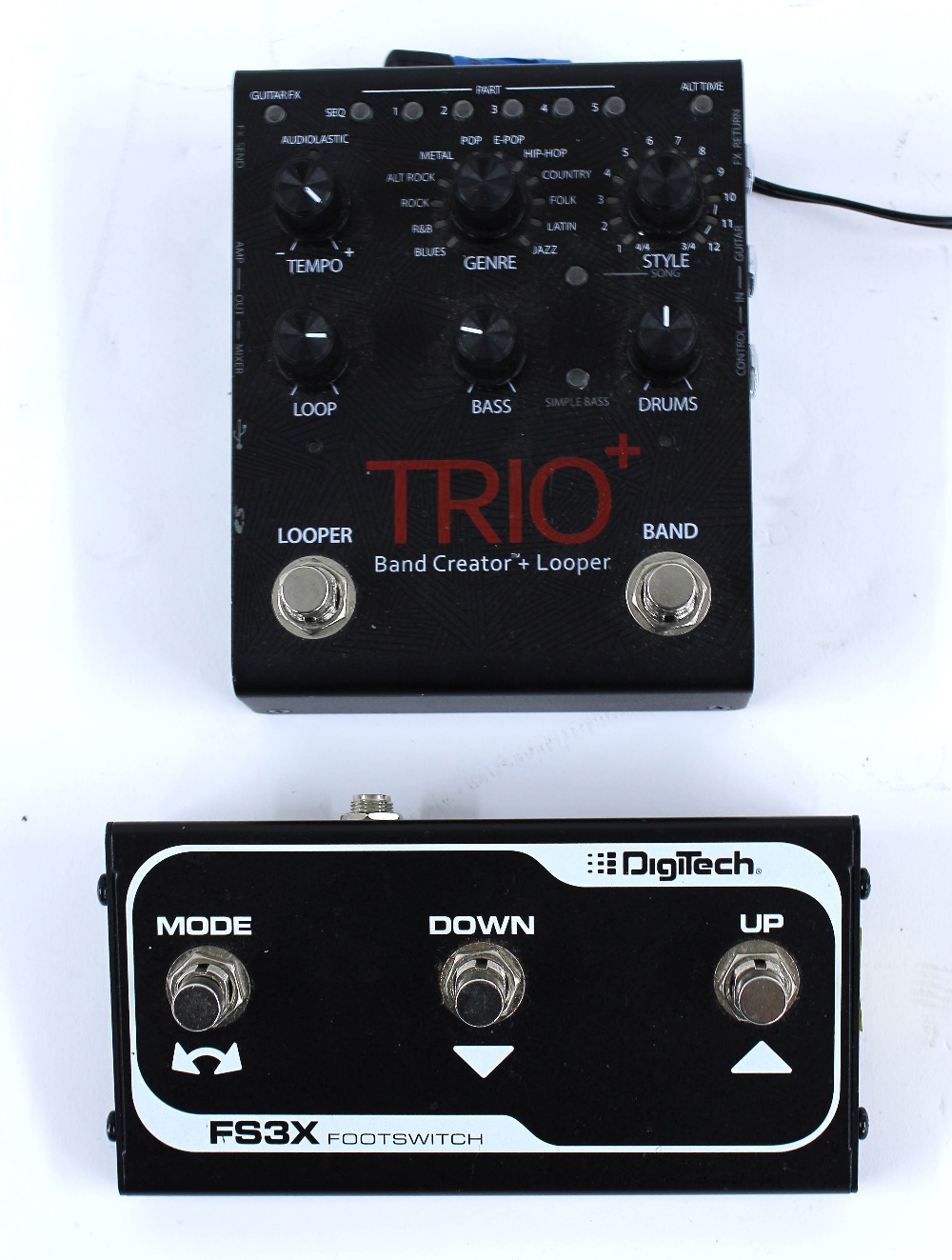 Digitech Trio+ Band Creator+ Looper guitar pedal; together with a Digitech FS3X foot switch