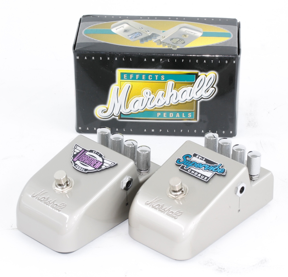 Marshall SV-1 Super Vibe chorus pedal; together with a Marshall VT-1 Vibratrem pedal, boxed (2)