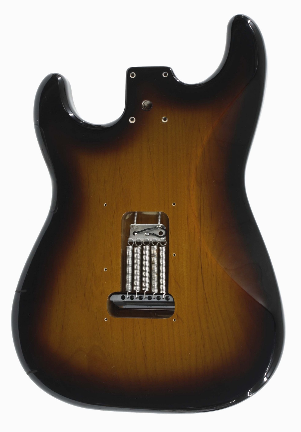 Sunburst finish alder Strat style guitar body, sold with bridge, strap buttons and various screws - Image 2 of 2